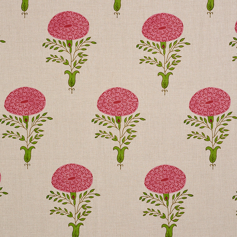 Marigold Hand Block Print fabric in pink color - pattern number 179321 - by Schumacher in the Molly Mahon collection