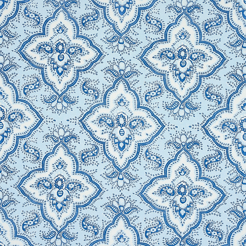 Amalia Medallion Handmade Print fabric in blue color - pattern number 179440 - by Schumacher in the Jacaranda collection