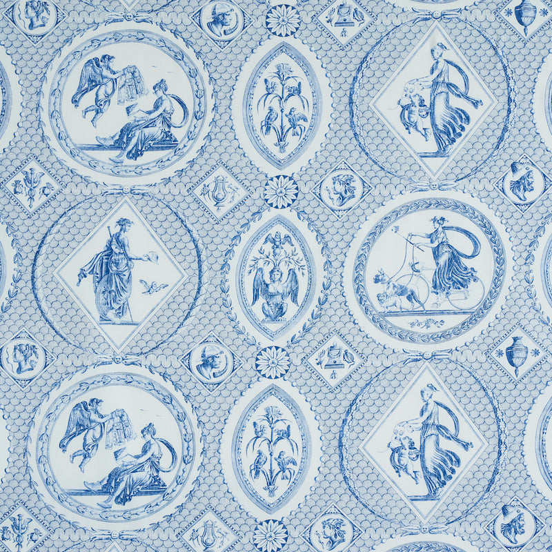 Les Scenes Contemporaines fabric in blue color - pattern number 179560 - by Schumacher in the Jill Lasersohn collection