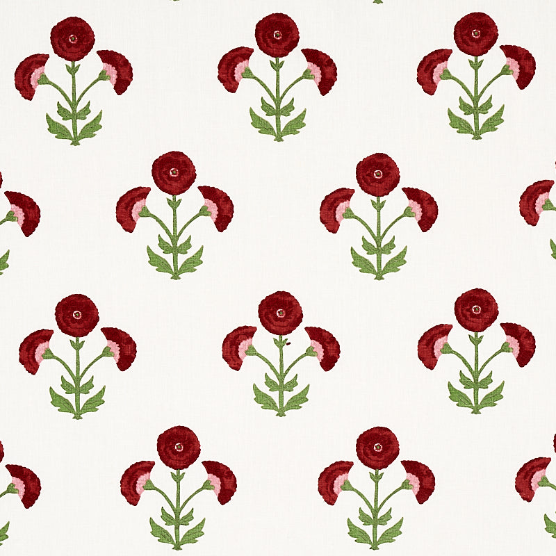Saranda Flower Embroidery fabric in cardinal color - pattern number 179670 - by Schumacher in the Perennial Favorites collection
