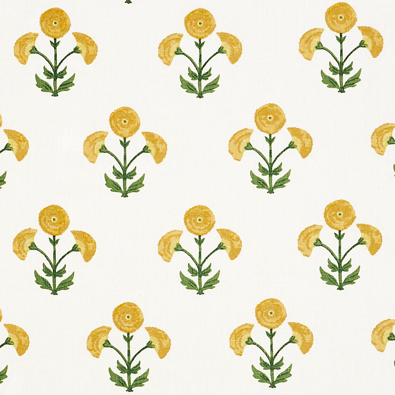 Saranda Flower Embroidery fabric in marigold color - pattern number 179671 - by Schumacher in the Perennial Favorites collection