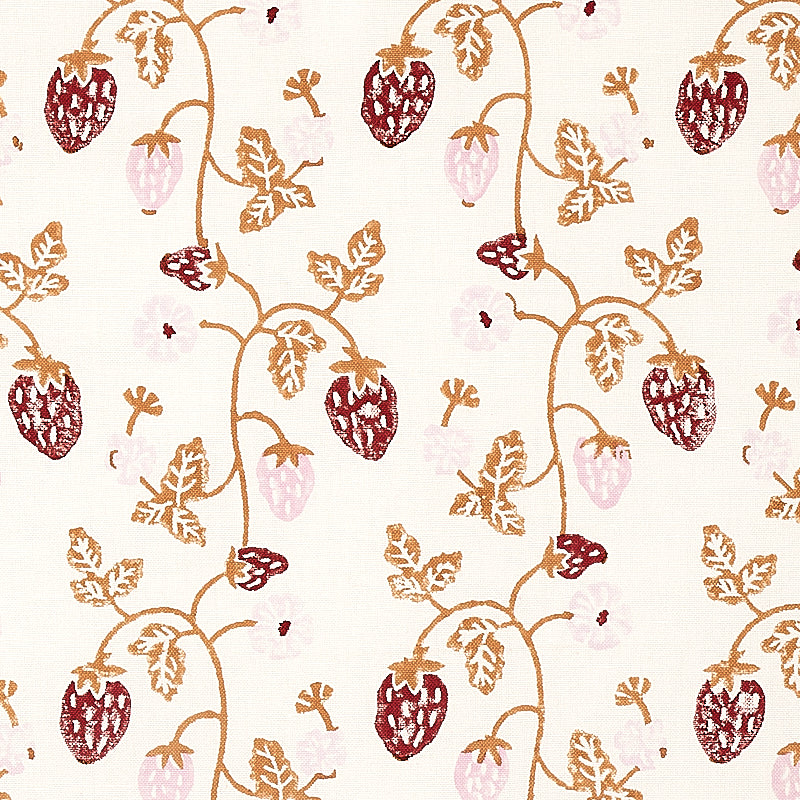 Strawberry Hand Block Print fabric in copper color - pattern number 179781 - by Schumacher in the Molly Mahon collection