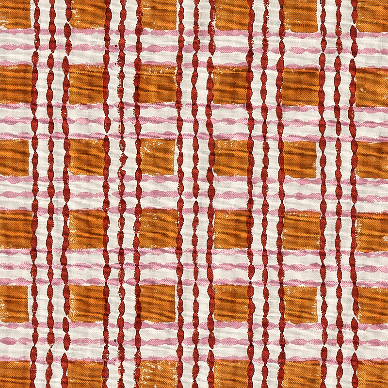 Trellis Hand Block Print fabric in copper and rose color - pattern number 179802 - by Schumacher in the Molly Mahon collection