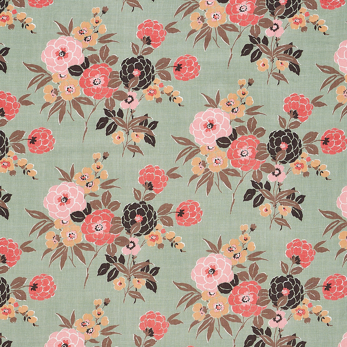 Valentina Floral fabric in green color - pattern number 180023 - by Schumacher in the Orient Express collection