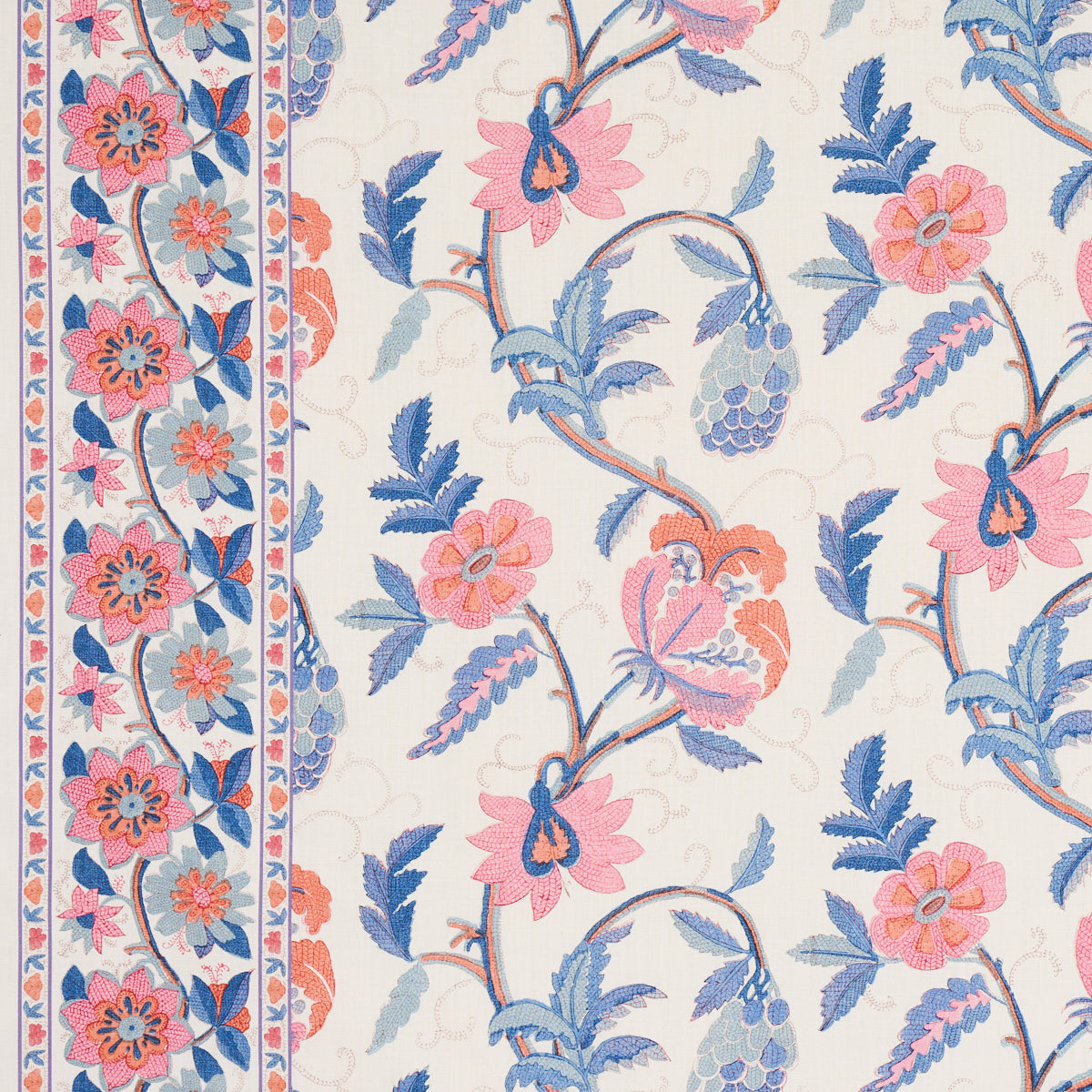 Indali Bordered Linen fabric in rose and indigo color - pattern number 180112 - by Schumacher in the Schumacher Classics collection