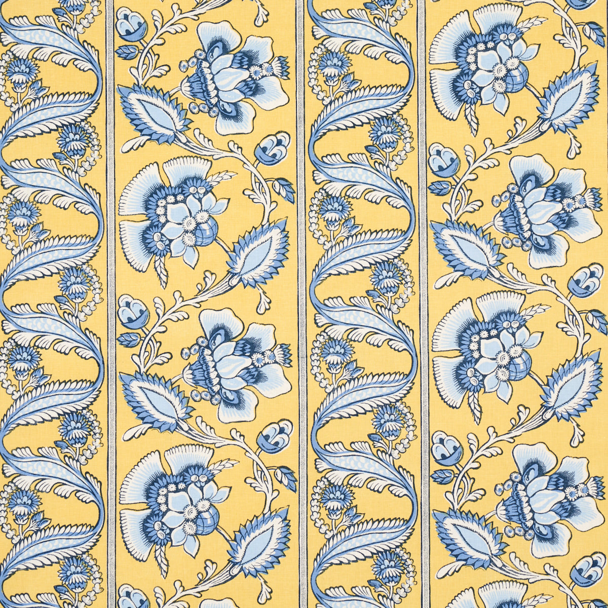 Marielle Vine fabric in yellow and delft color - pattern number 180532 - by Schumacher in the New Traditional: Provencal collection