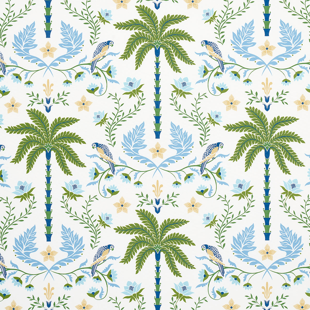 Island Palm Indoor Outdoor fabric in blue and green color - pattern number 180980 - by Schumacher in the Isola Indoor/Outdoor collection