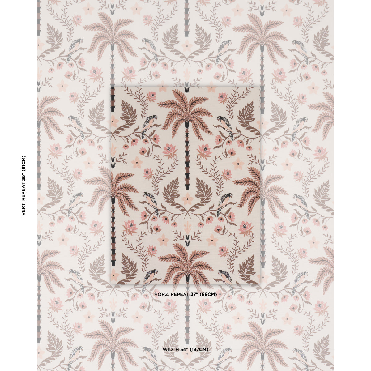Island Palm Indoor/outdoor fabric in Peach & Brown color - pattern number 180982 - by Schumacher in the Perennial Favorites collection
