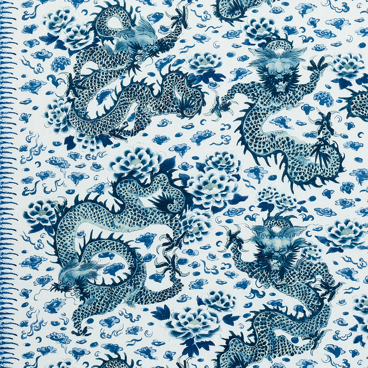 Empress Dragon fabric in delft color - pattern number 181030 - by Schumacher in the Mary Mcdonald collection