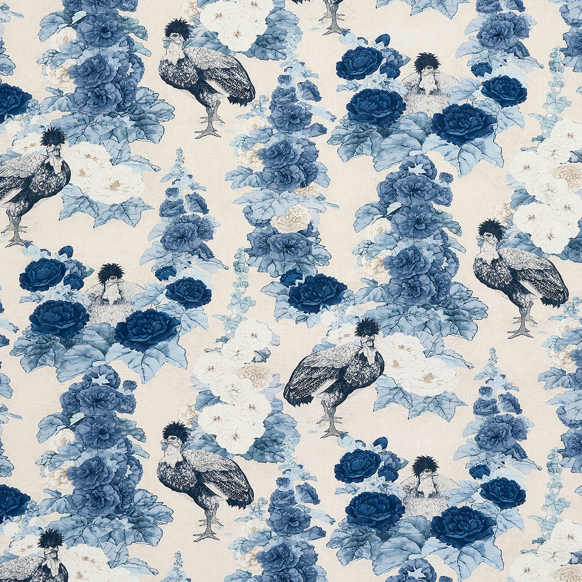 Lady Hollyhock fabric in delft color - pattern number 181042 - by Schumacher in the Mary Mcdonald collection