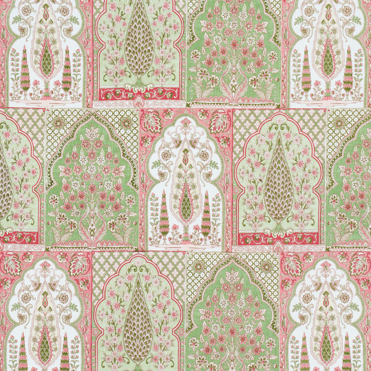 Barra Palace fabric in pink and green color - pattern number 181312 - by Schumacher in the Jacaranda collection