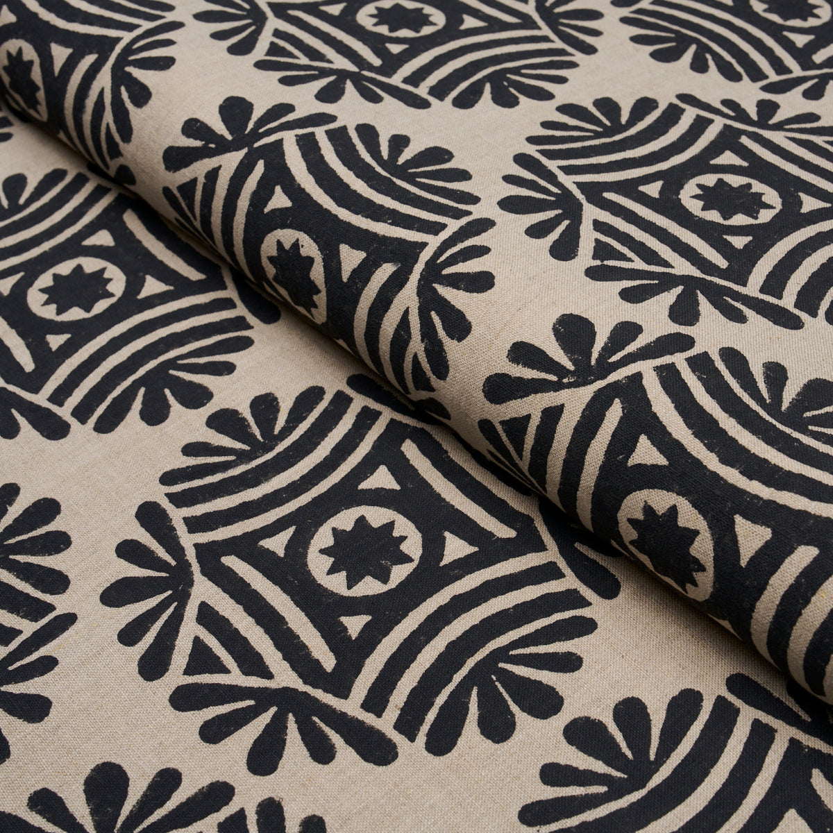 Gilded Star Hand Block fabric in black color - pattern number 181543 - by Schumacher in the Drusus Tabor collection