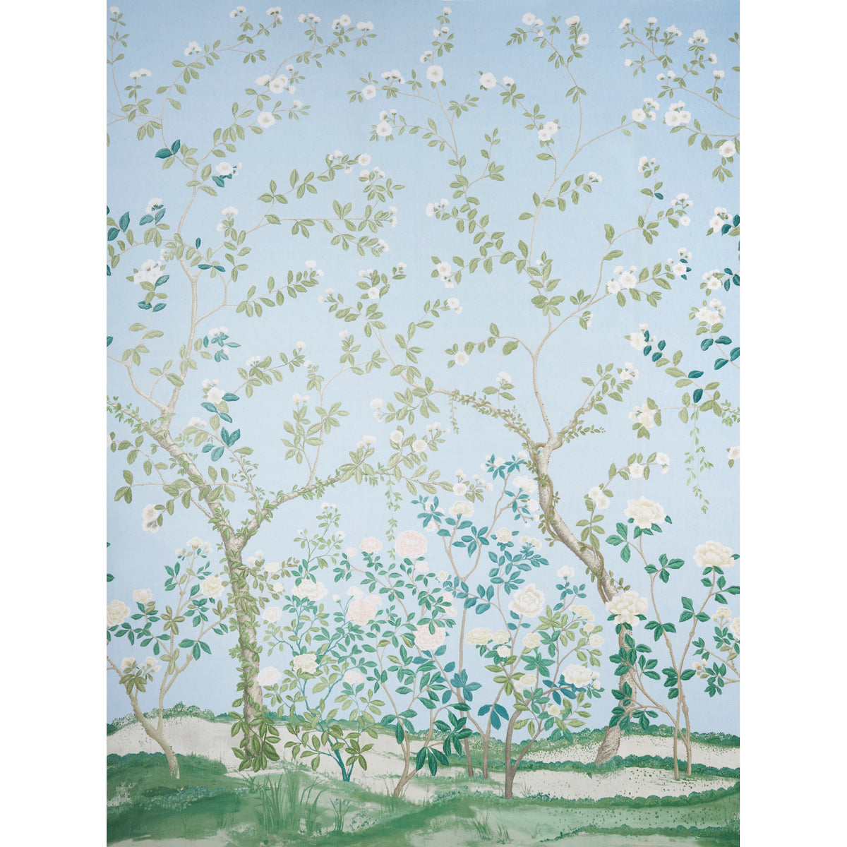 Madame De Pompadour Panel fabric in blue color - pattern number 181572 - by Schumacher in the Perennial Favorites collection