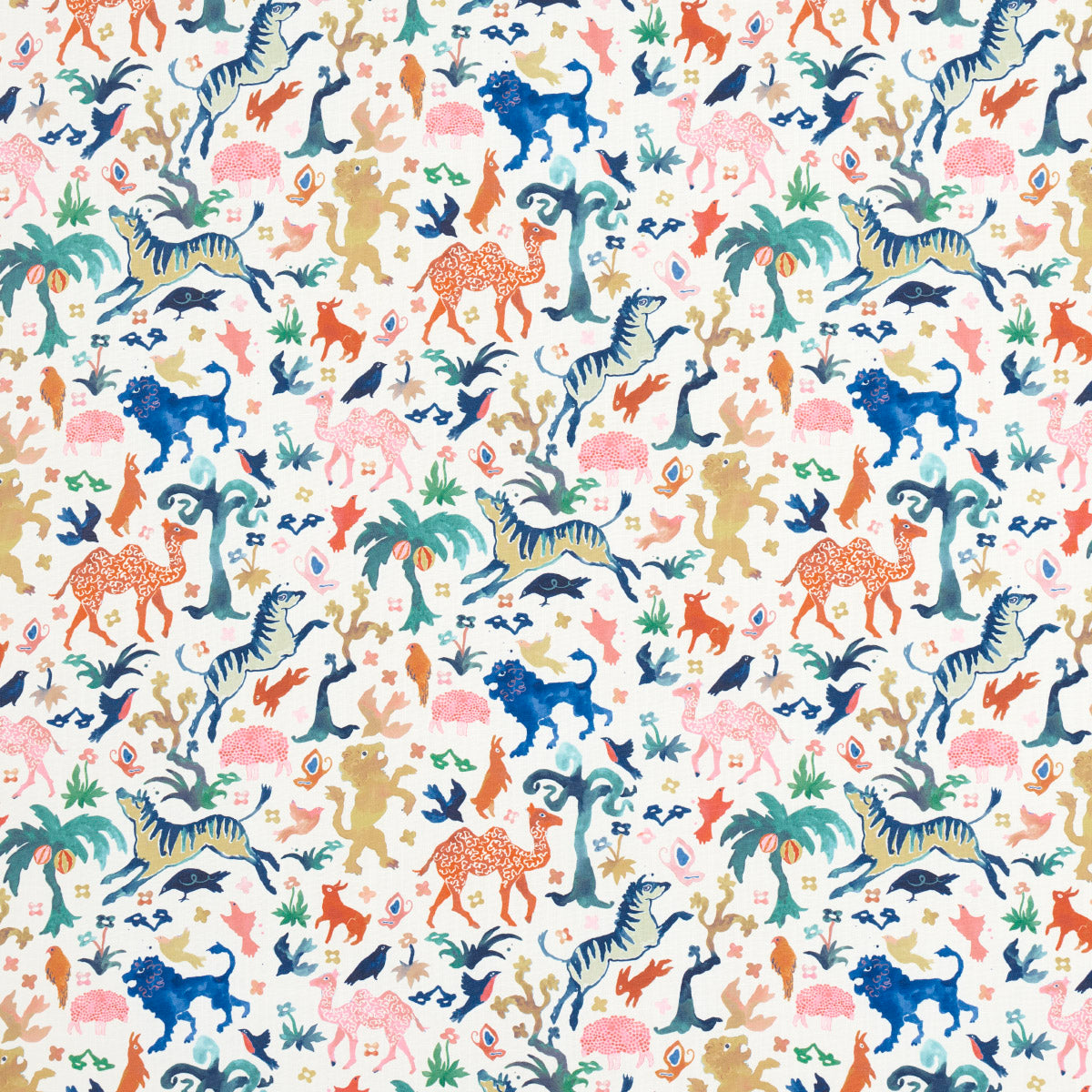 Beasts Indoor Outdoor fabric in multi on ivory color - pattern number 181590 - by Schumacher in the Happy Menocal collection