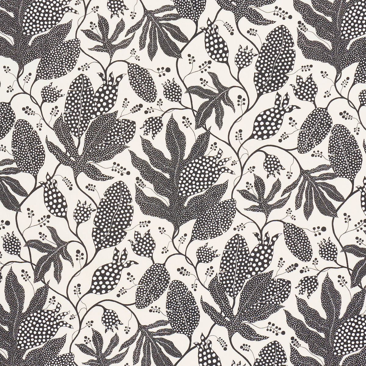 Polka Dot Jungle fabric in black and cream color - pattern number 181653 - by Schumacher in the Marian Mcevoy collection