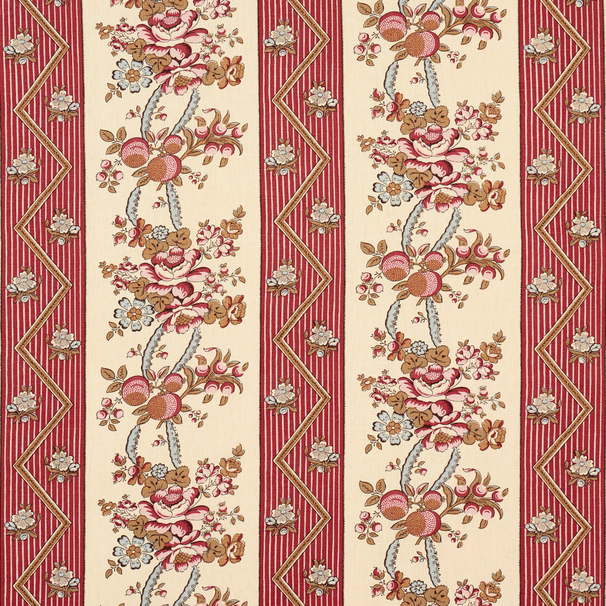 Sylvain Floral Stripe fabric in rouge color - pattern number 181740 - by Schumacher in the Le Max collection