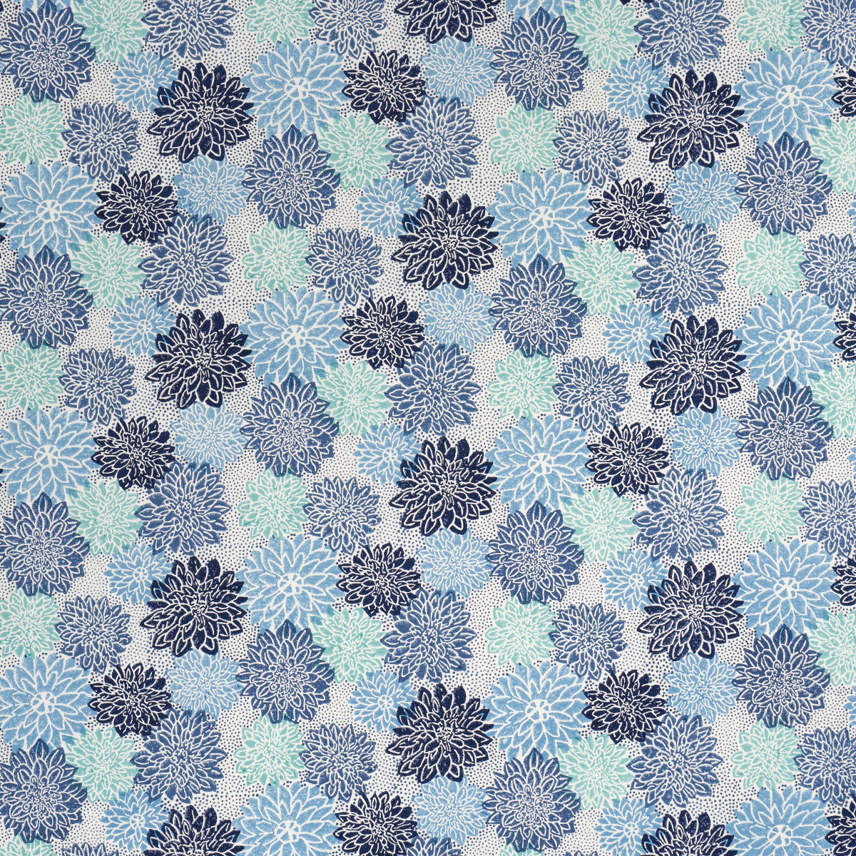 Dahlia Hand Block Print fabric in blues color - pattern number 181800 - by Schumacher in the Molly Mahon collection