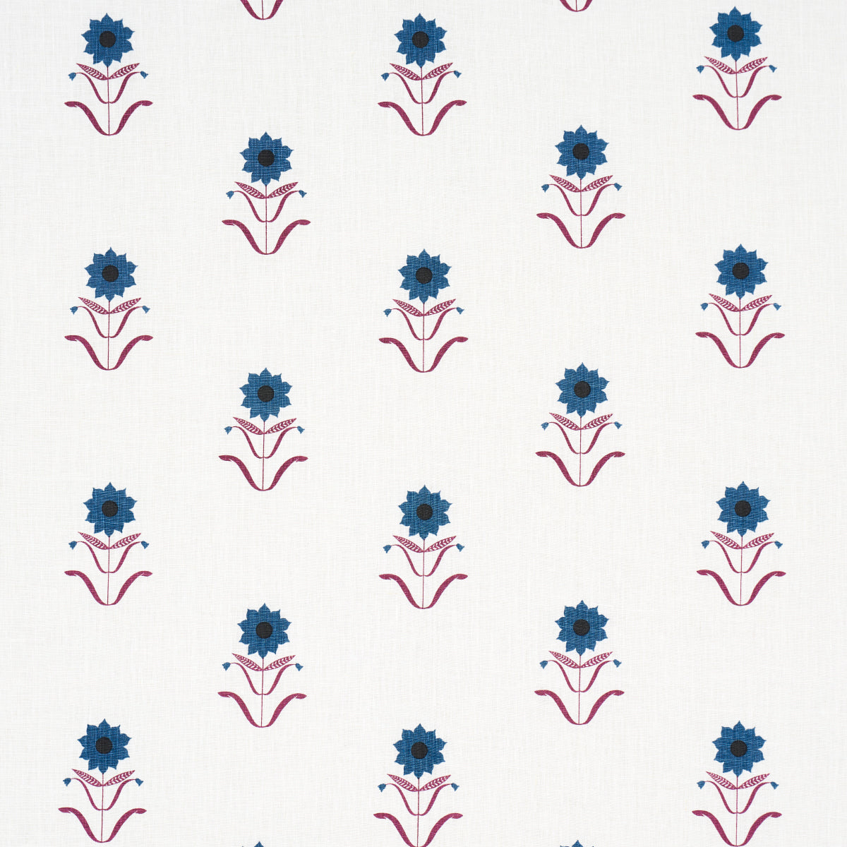Forget Me Nots fabric in blue and plum color - pattern number 181982 - by Schumacher in the Peg Norriss collection