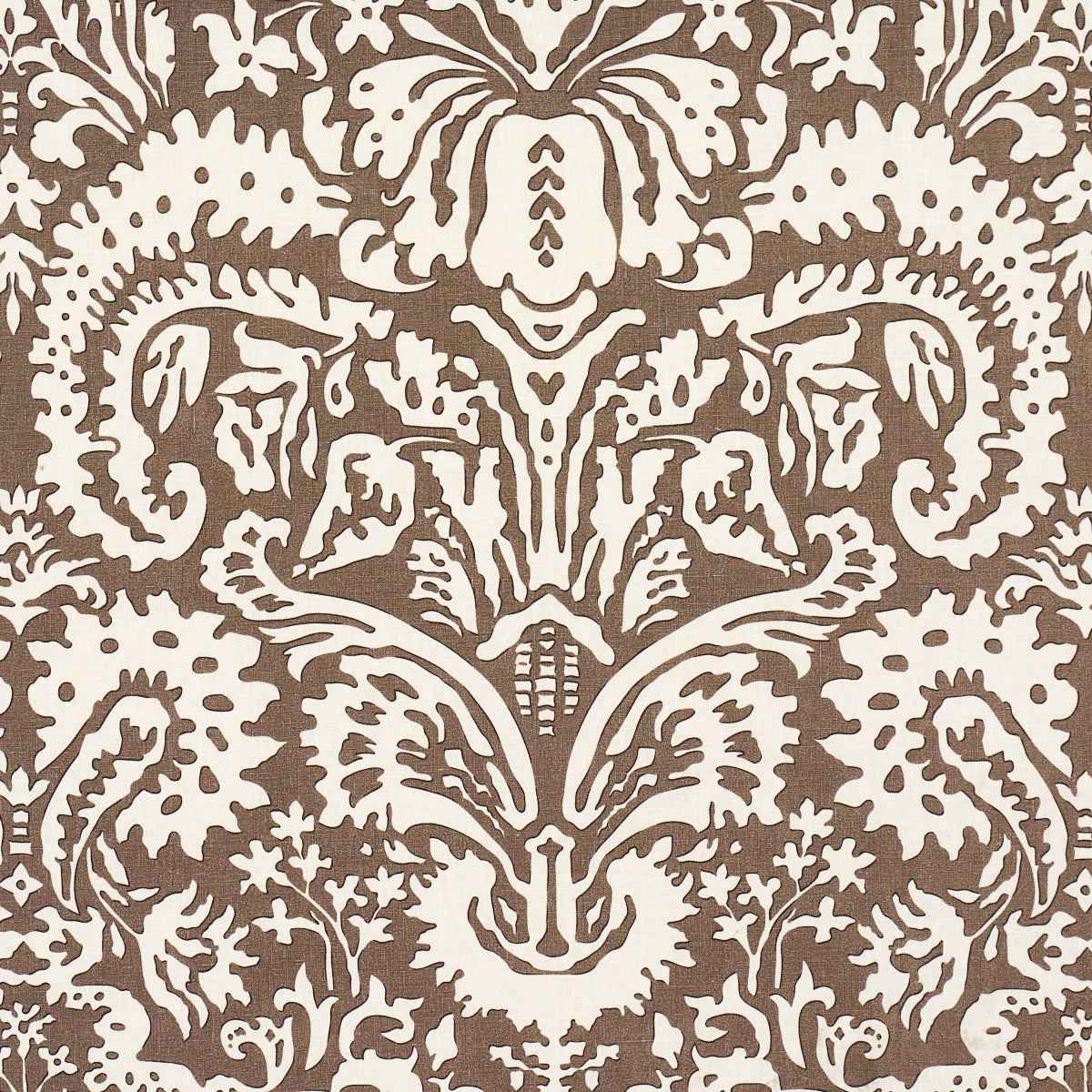Suffolk Damask fabric in brown color - pattern number 182120 - by Schumacher in the Veere Grenney collection