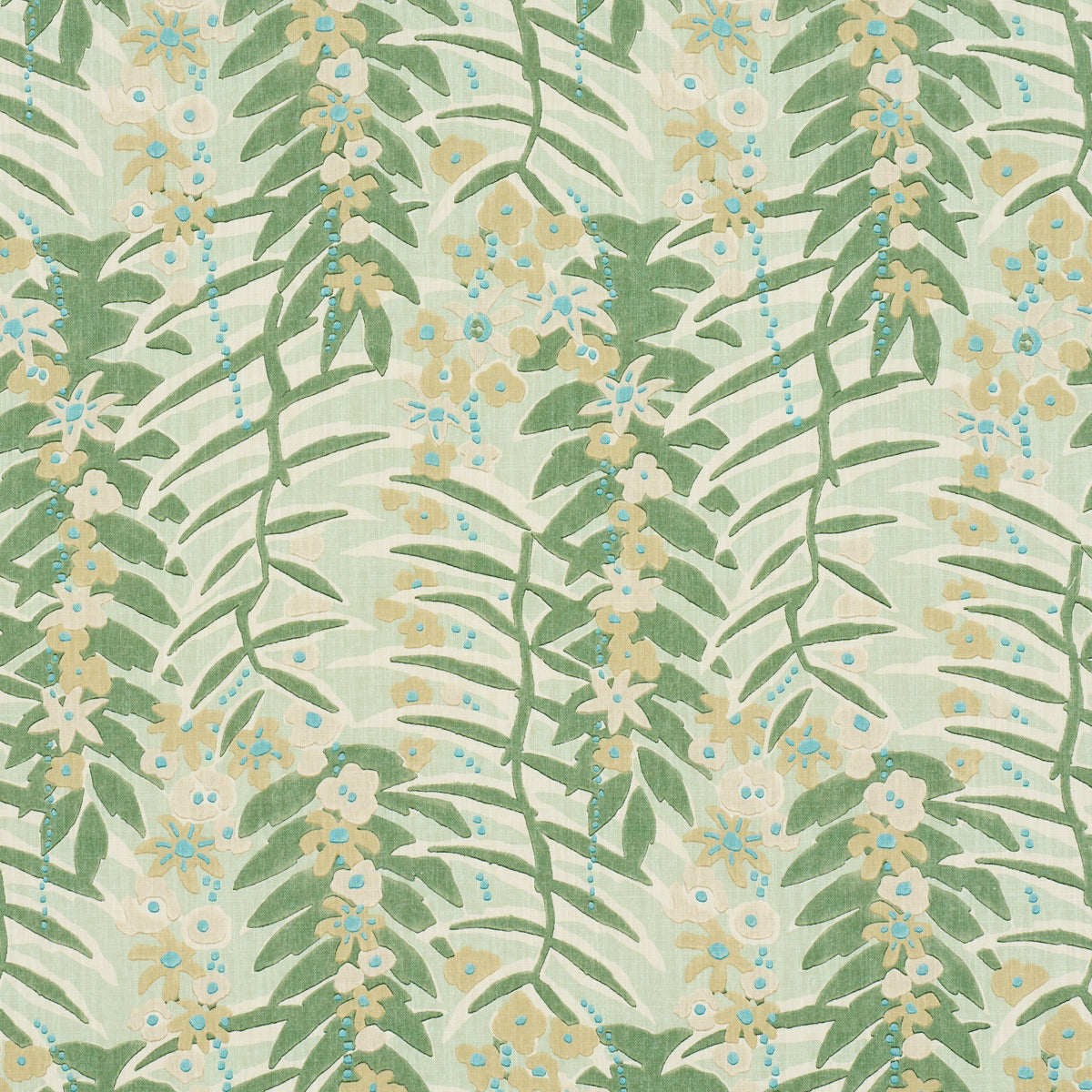 Ashbee Botanical fabric in aqua color - pattern number 182152 - by Schumacher in the Craft Revival collection
