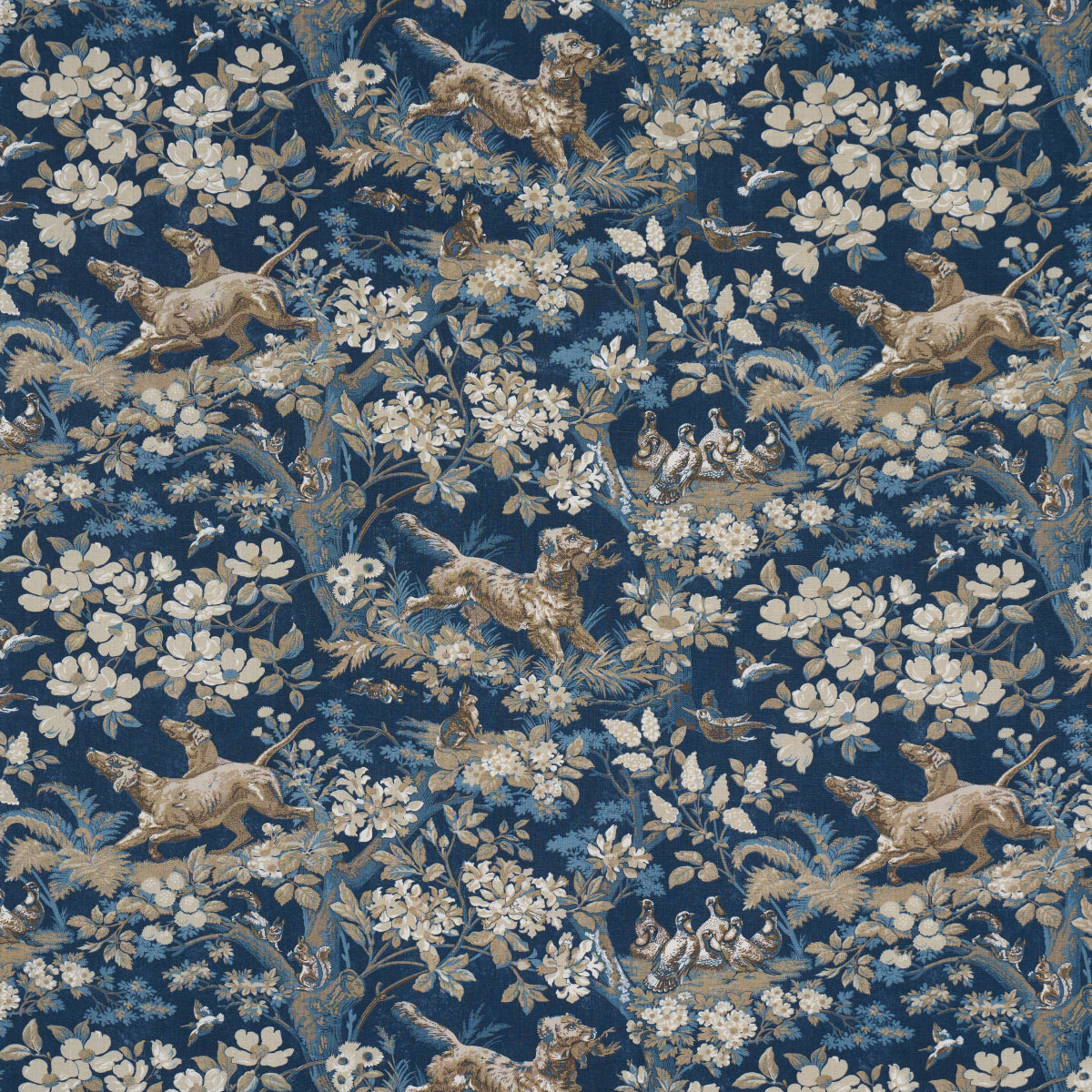 Hound Meadow fabric in indigo color - pattern number 182262 - by Schumacher in the A Country Life collection