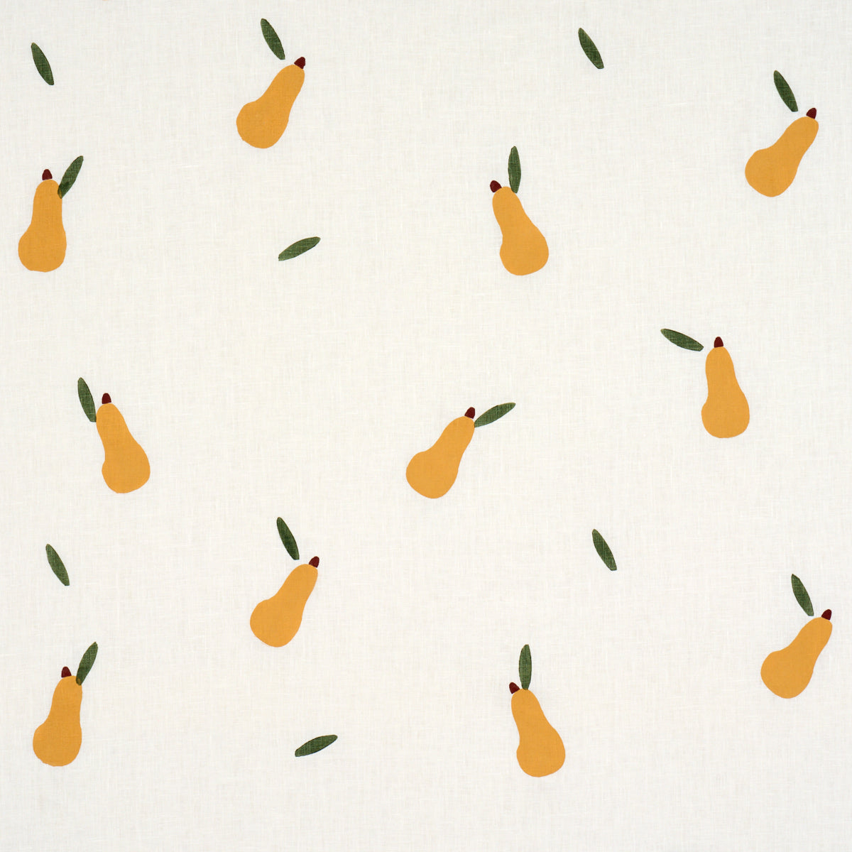 Pears Hand Block Print fabric in green and ochre on white color - pattern number 182390 - by Schumacher in the Caroline Z Hurley collection