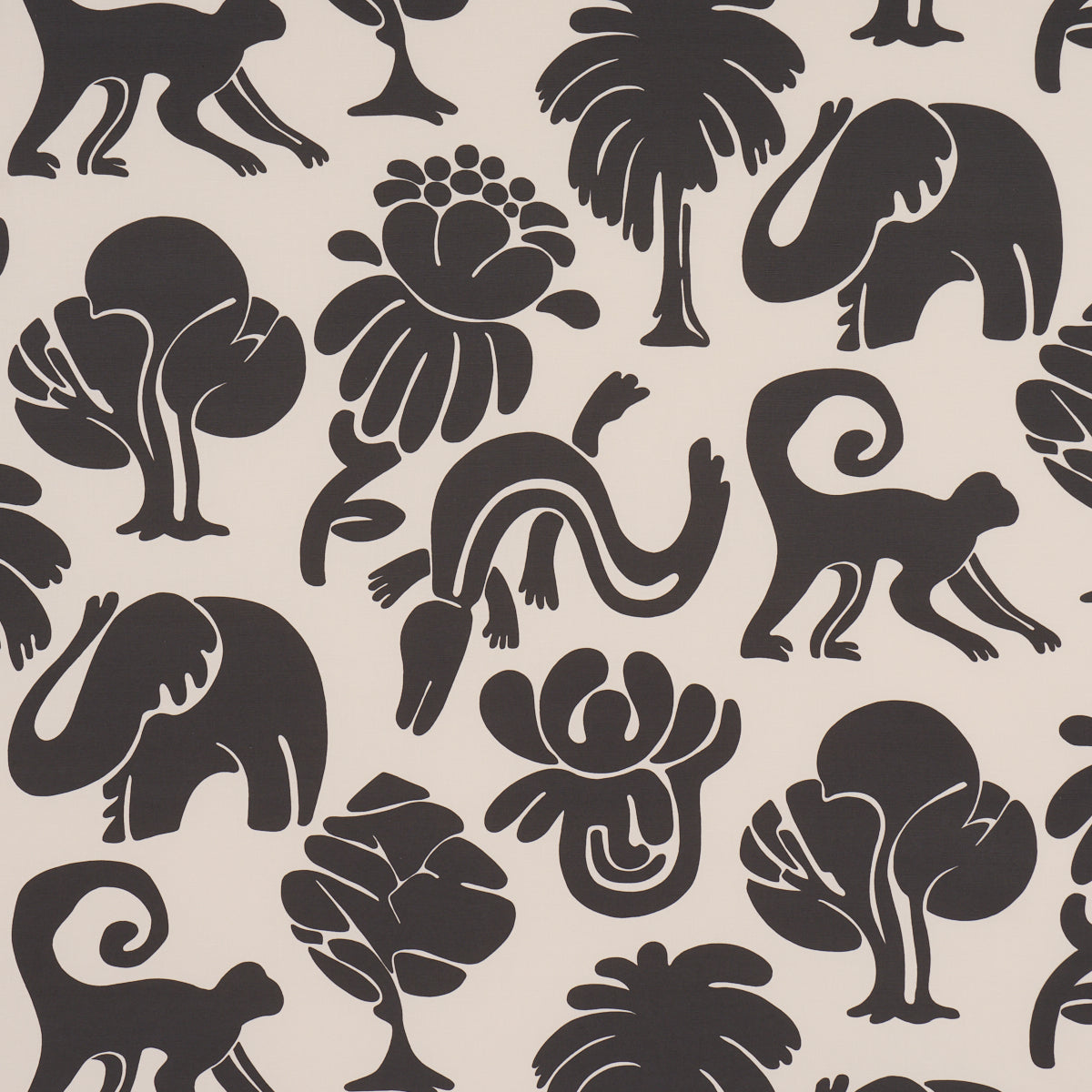 Call Of The Jungle fabric in black color - pattern number 182492 - by Schumacher in the Cloud Nine collection