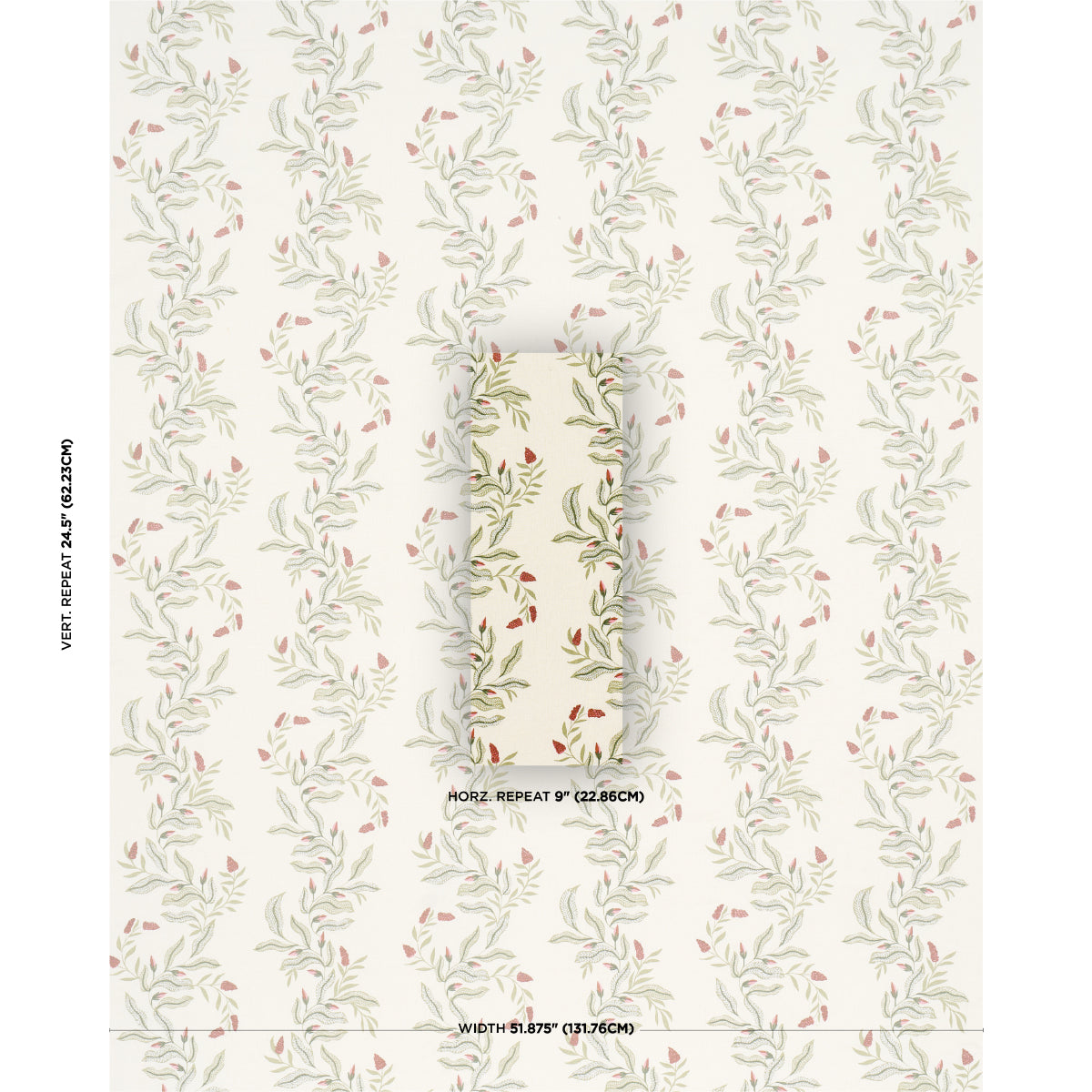 Vagary Vines fabric in watermelon color - pattern number 182642 - by Schumacher in the Laura Gonzalez collection