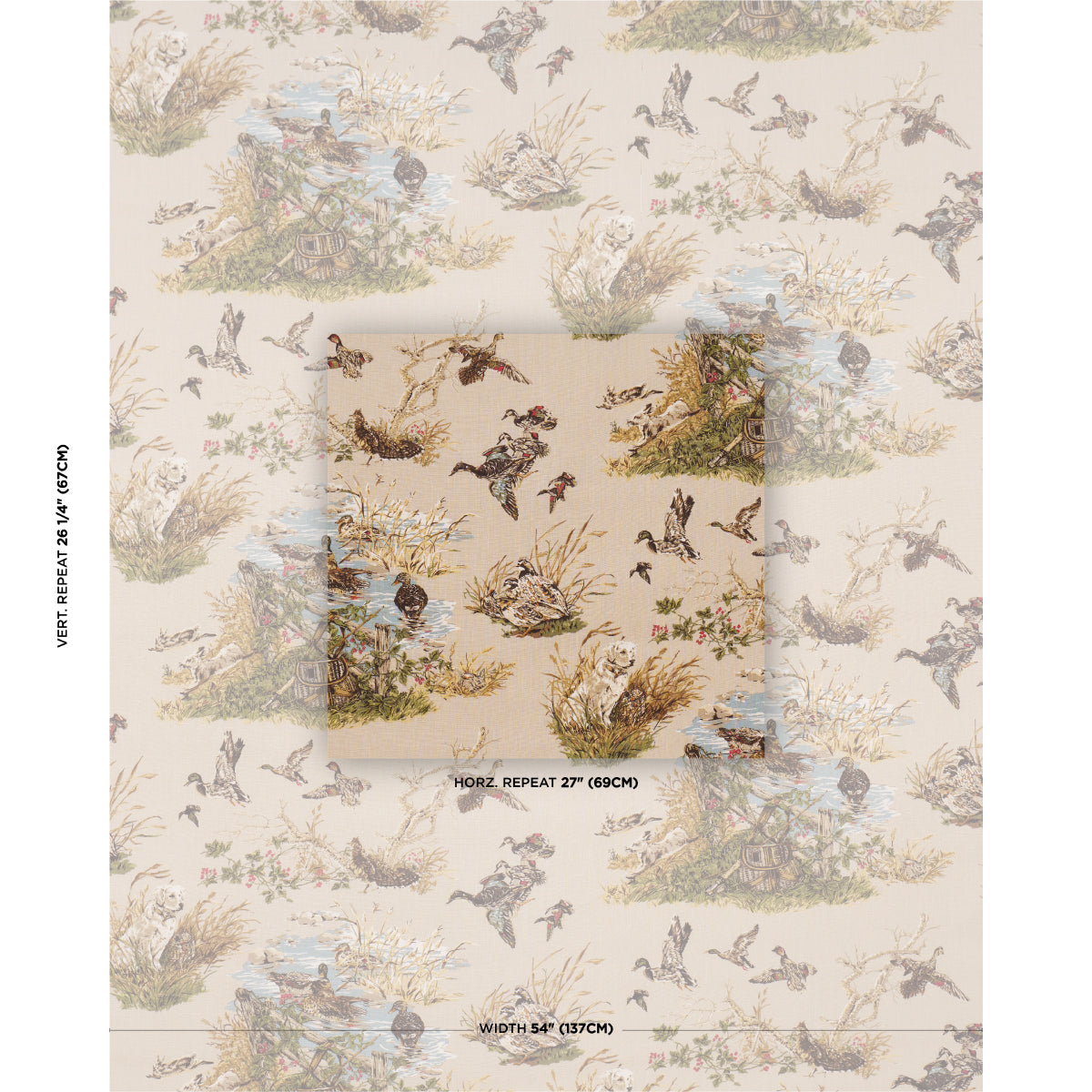 Dog & Duck fabric in alabaster color - pattern number 182660 - by Schumacher in the A Country Life collection