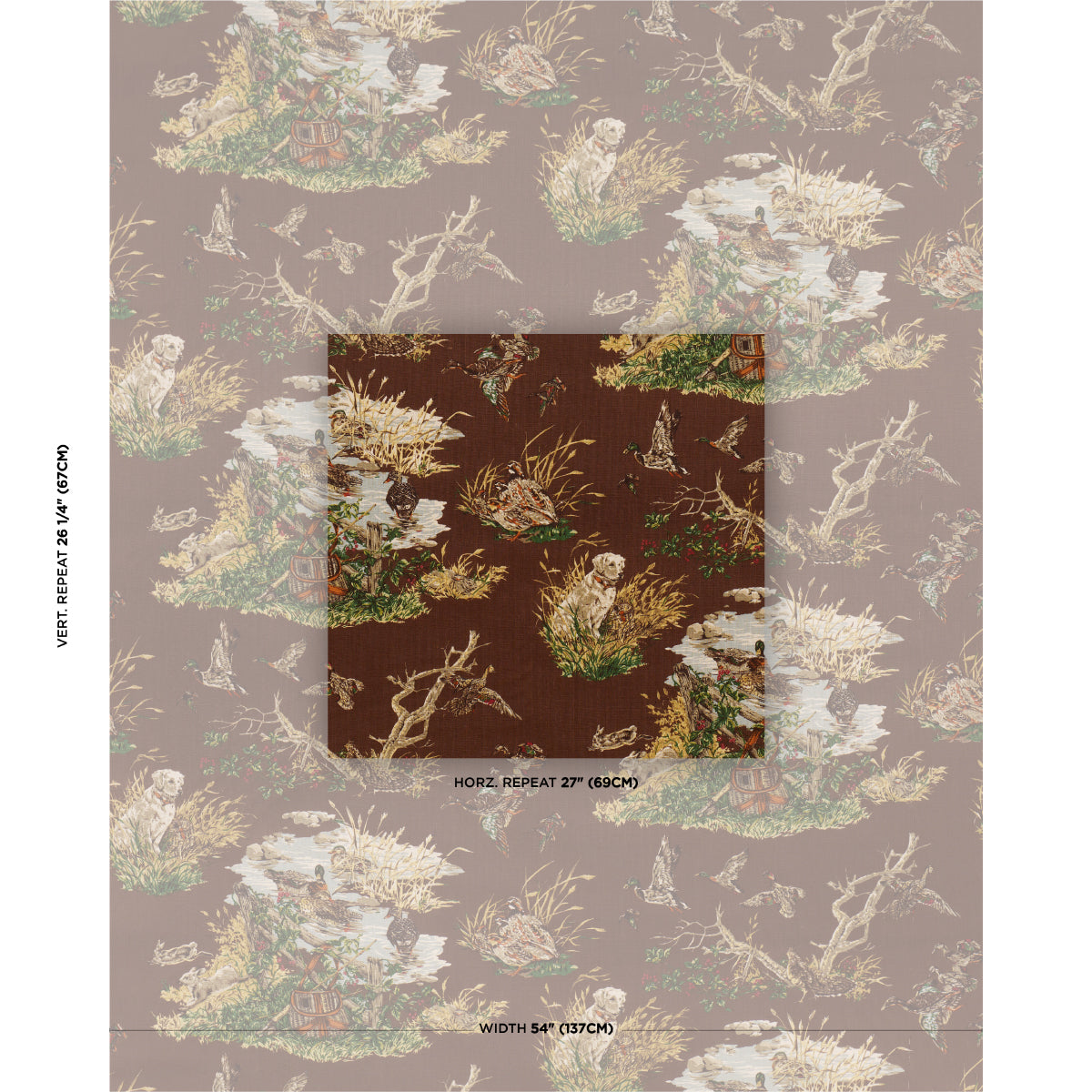 Dog & Duck fabric in brown color - pattern number 182661 - by Schumacher in the A Country Life collection