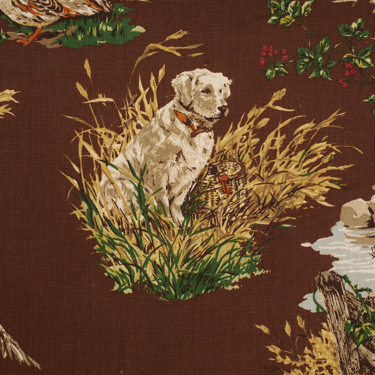 Dog & Duck fabric in brown color - pattern number 182661 - by Schumacher in the A Country Life collection