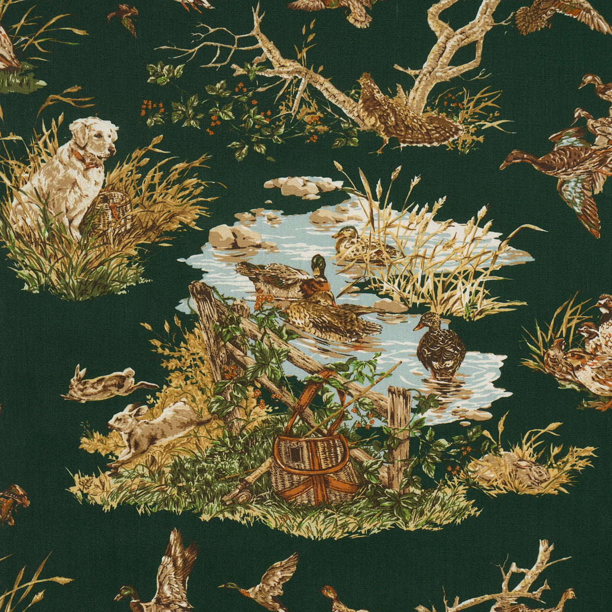 Dog & Duck fabric in verdant color - pattern number 182662 - by Schumacher in the A Country Life collection