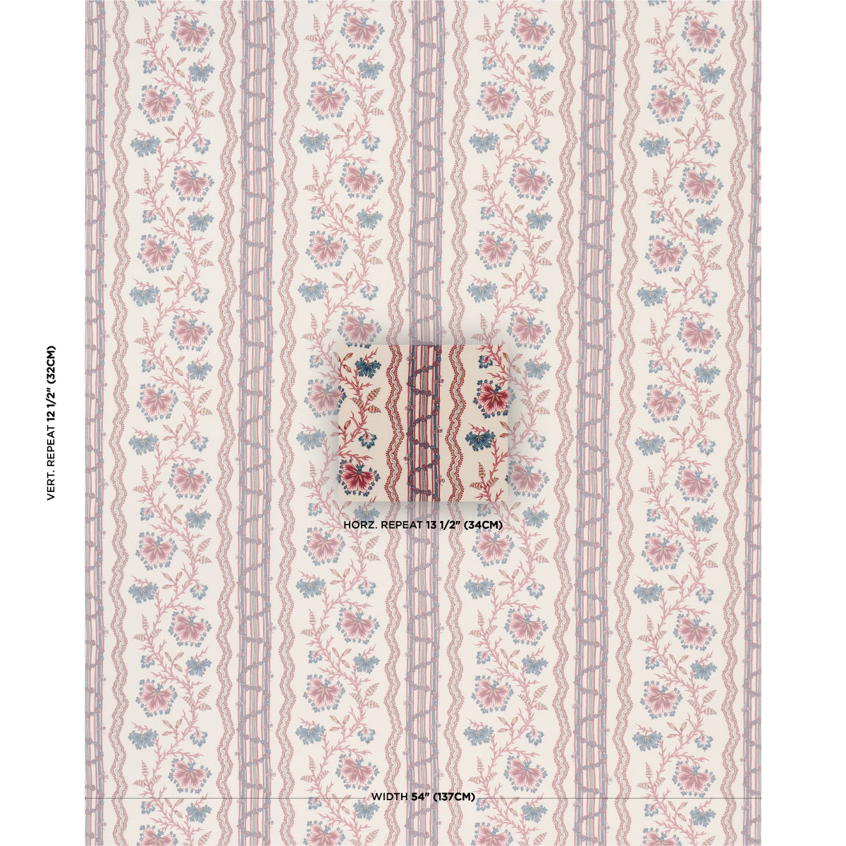 Parvati Floral Stripe fabric in vermilion color - pattern number 182710 - by Schumacher in the Williamsburg collection