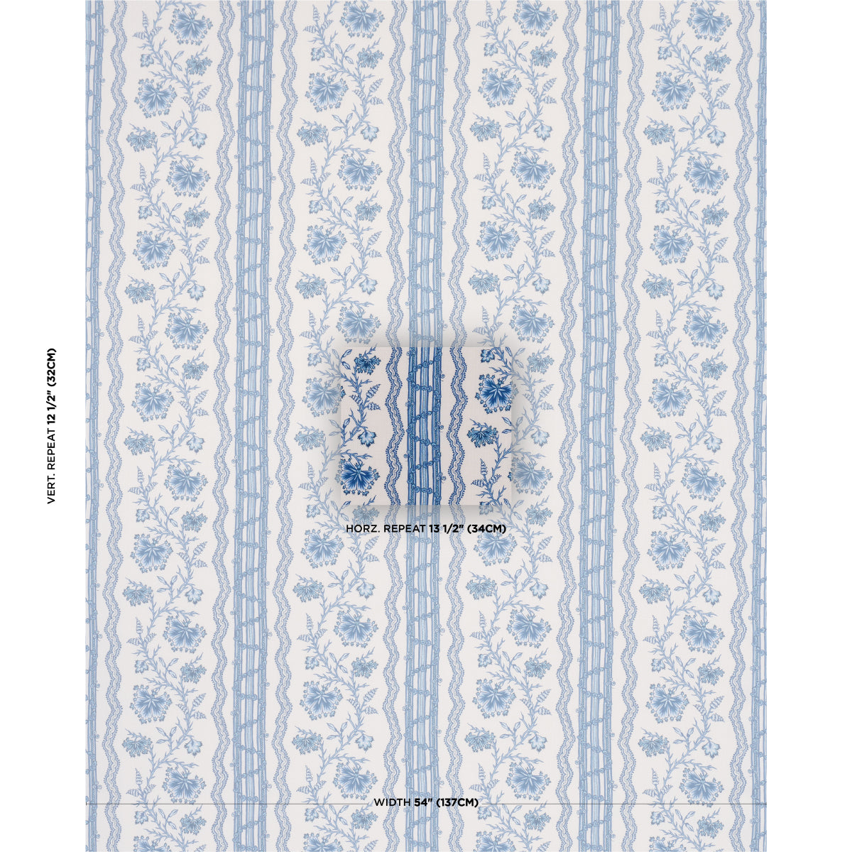 Parvati Floral Stripe fabric in delft color - pattern number 182712 - by Schumacher in the Williamsburg collection