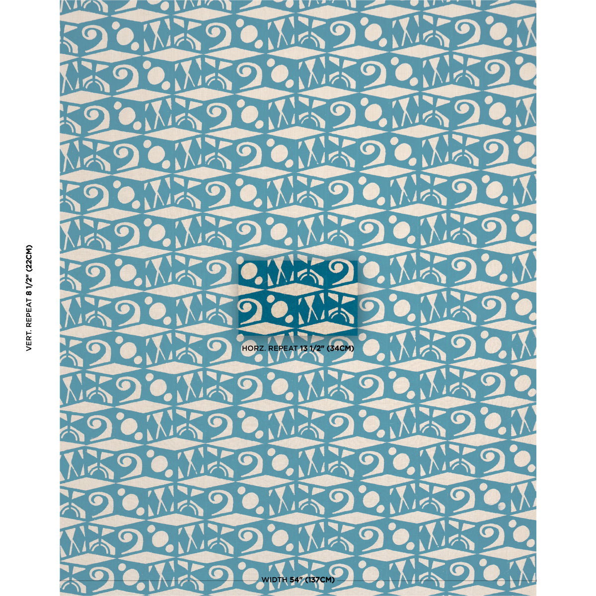Tarot Hand Block fabric in mineral blue color - pattern number 182761 - by Schumacher in the Drusus Tabor collection