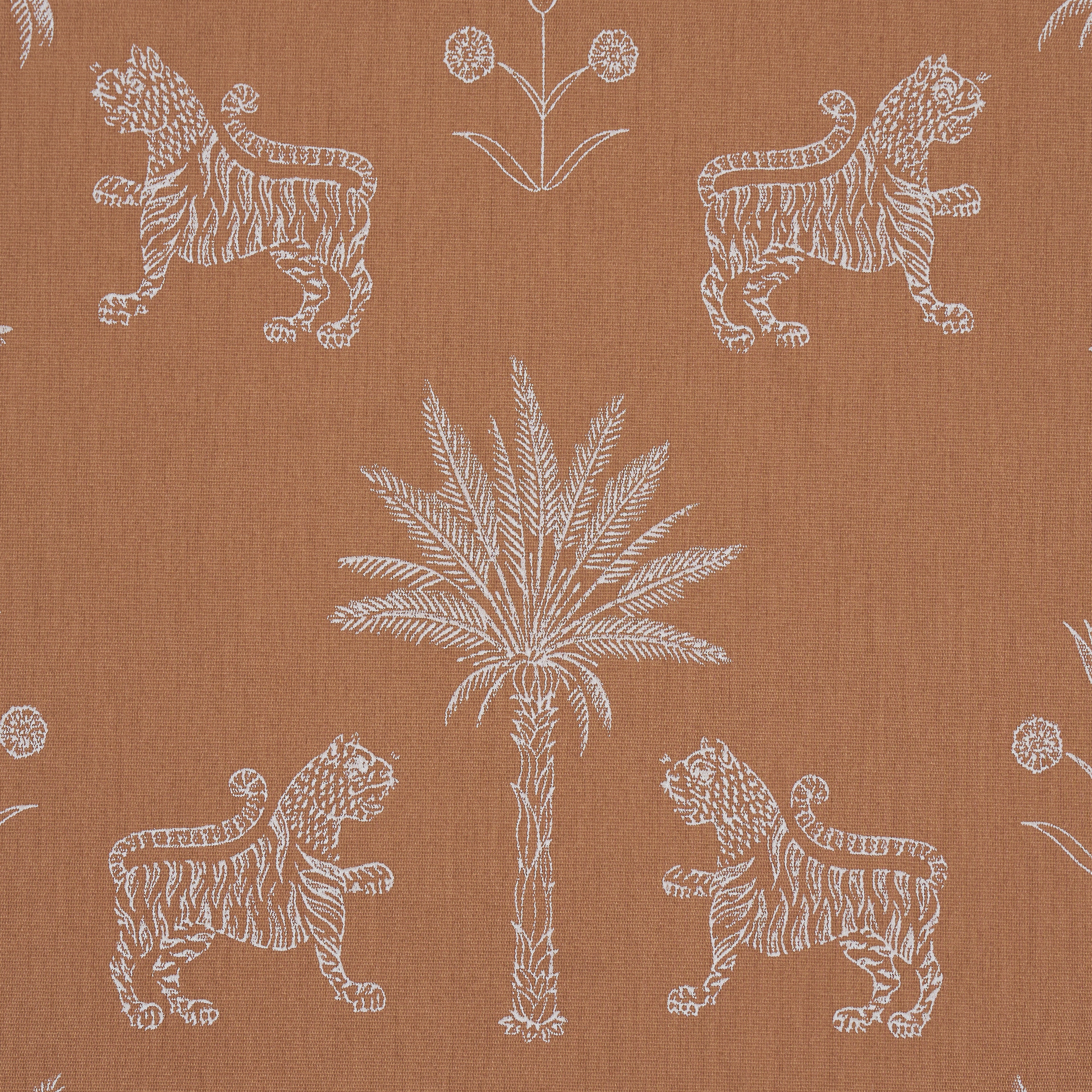 Tiger Palm Silhouette Outdoor fabric in mediterranean spice color - pattern number 182840 - by Schumacher in the Atelier Paris collection
