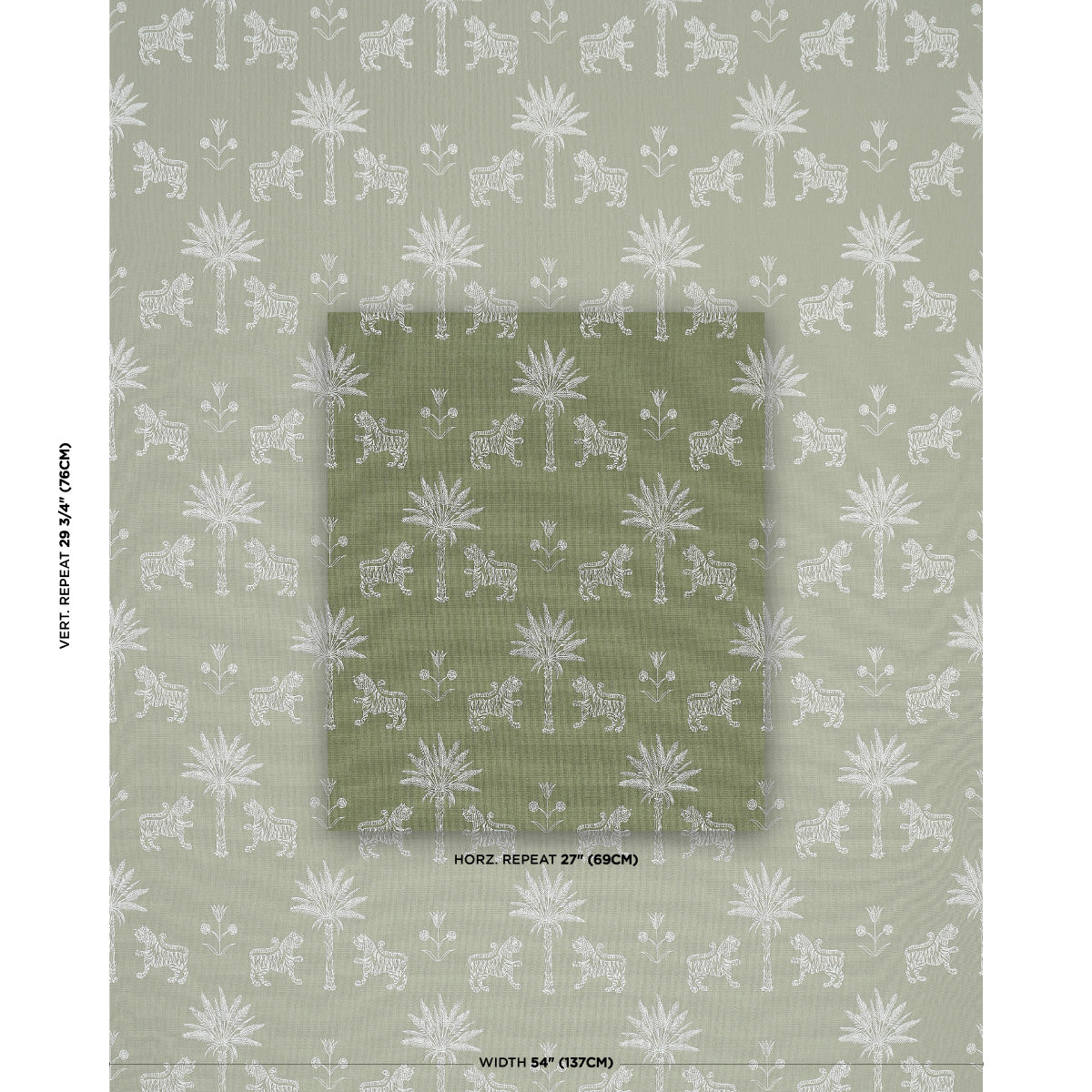 Tiger Palm Silhouette Outdoor fabric in sage color - pattern number 182841 - by Schumacher in the Atelier Paris collection