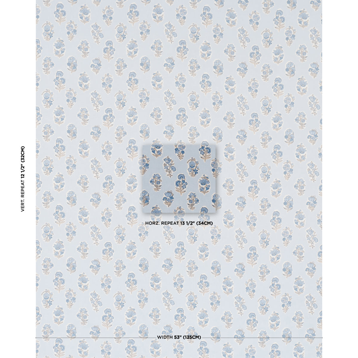 Anessa Hand-Screen Print fabric in Blue color - pattern number 182892 - by Schumacher in the Bohemia collection