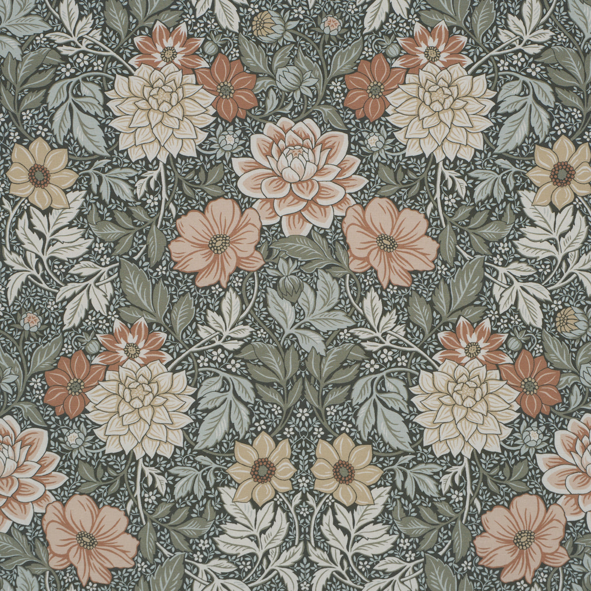 Dahlia Garden fabric in green color - pattern number 182970 - by Schumacher in the Borastapeter collection