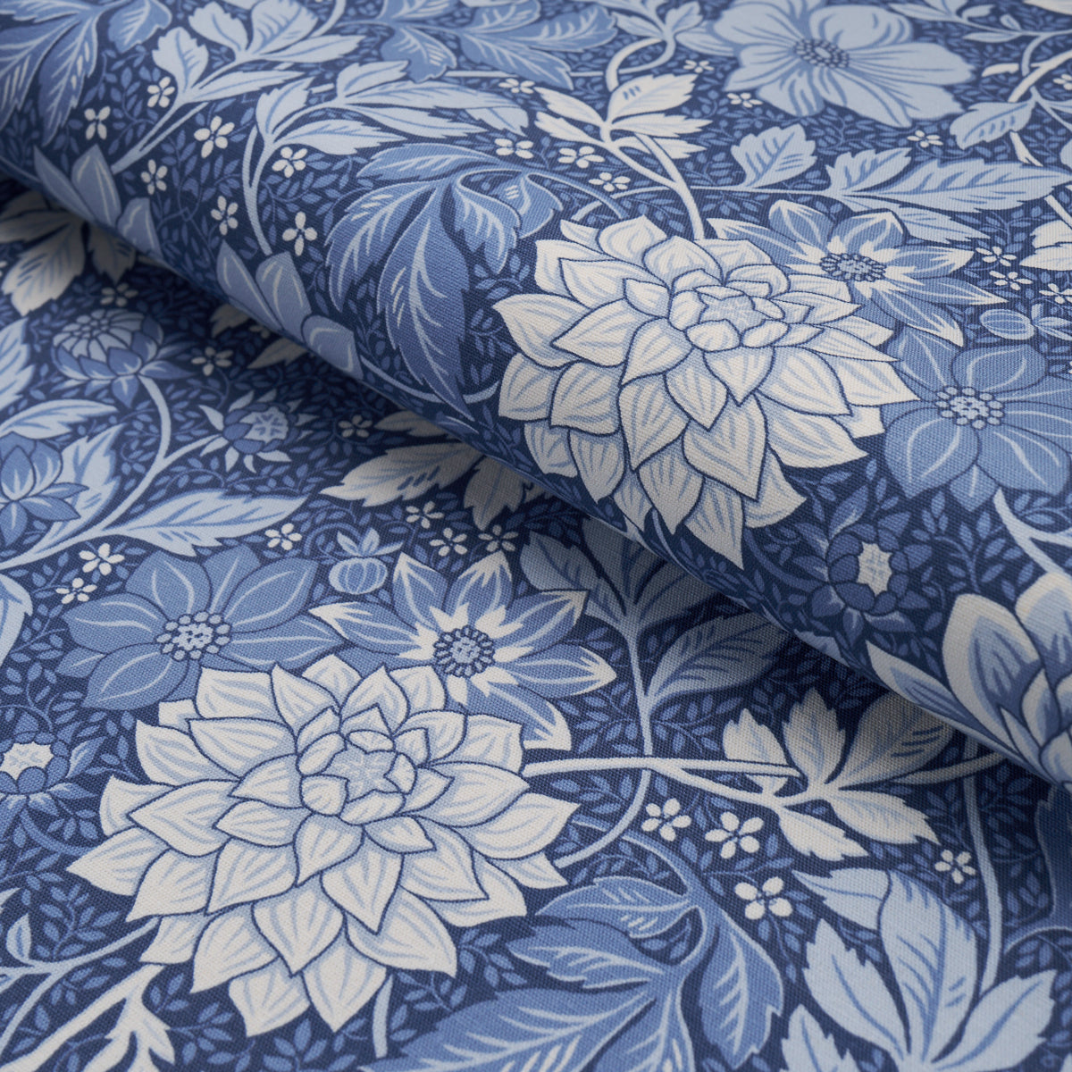Dahlia Garden fabric in blue and white color - pattern number 182972 - by Schumacher in the Borastapeter collection
