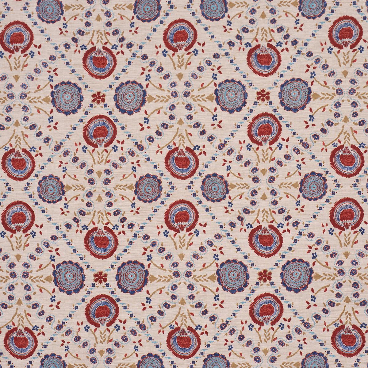 Athena Hand-Screen Print fabric in Red & Blue color - pattern number 183050 - by Schumacher in the Bohemia collection