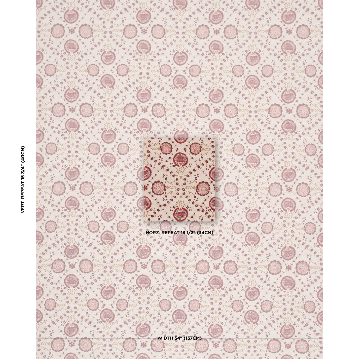 Athena Hand-Screen Print fabric in Ruby color - pattern number 183051 - by Schumacher in the Bohemia collection