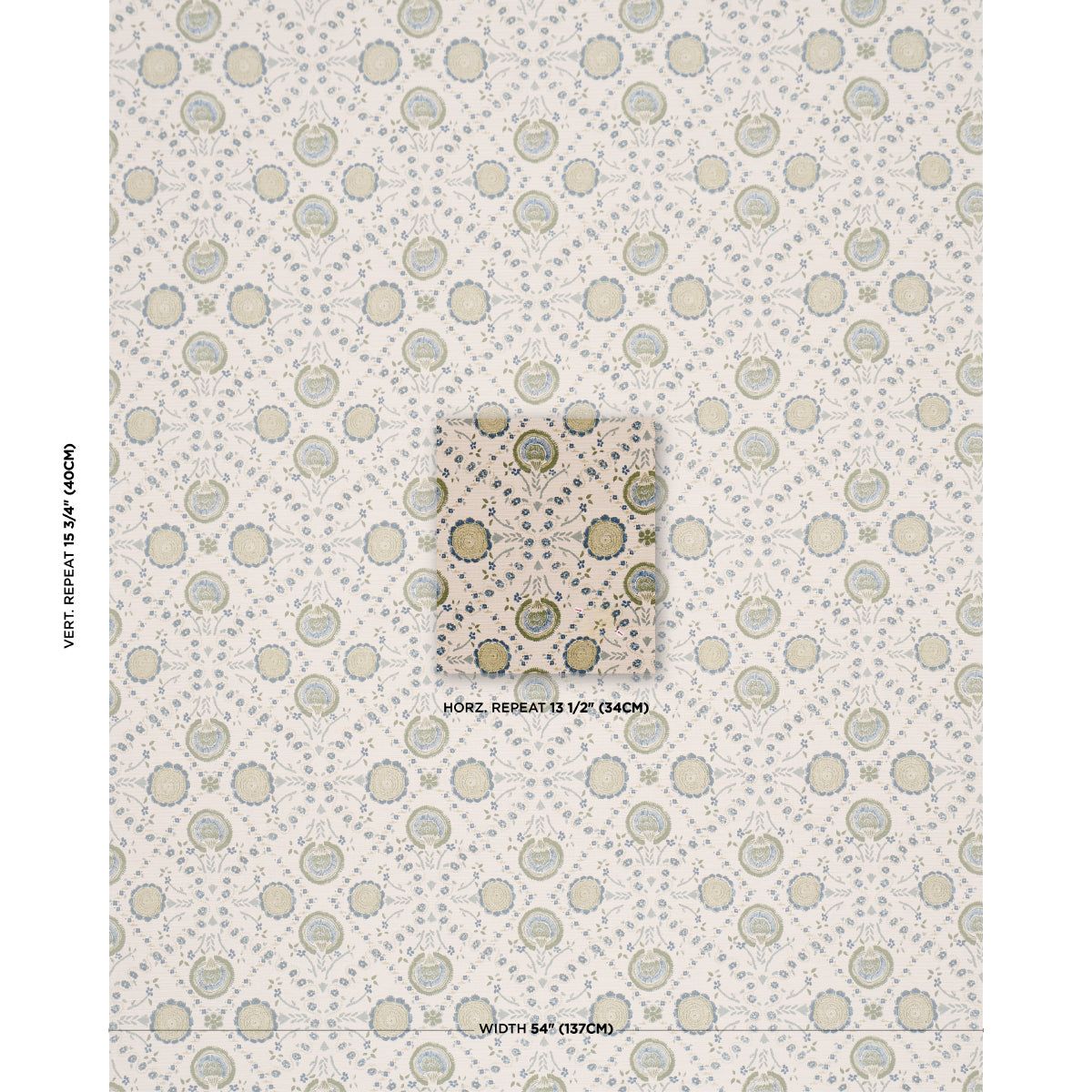 Athena Hand-Screen Print fabric in Green color - pattern number 183052 - by Schumacher in the Bohemia collection
