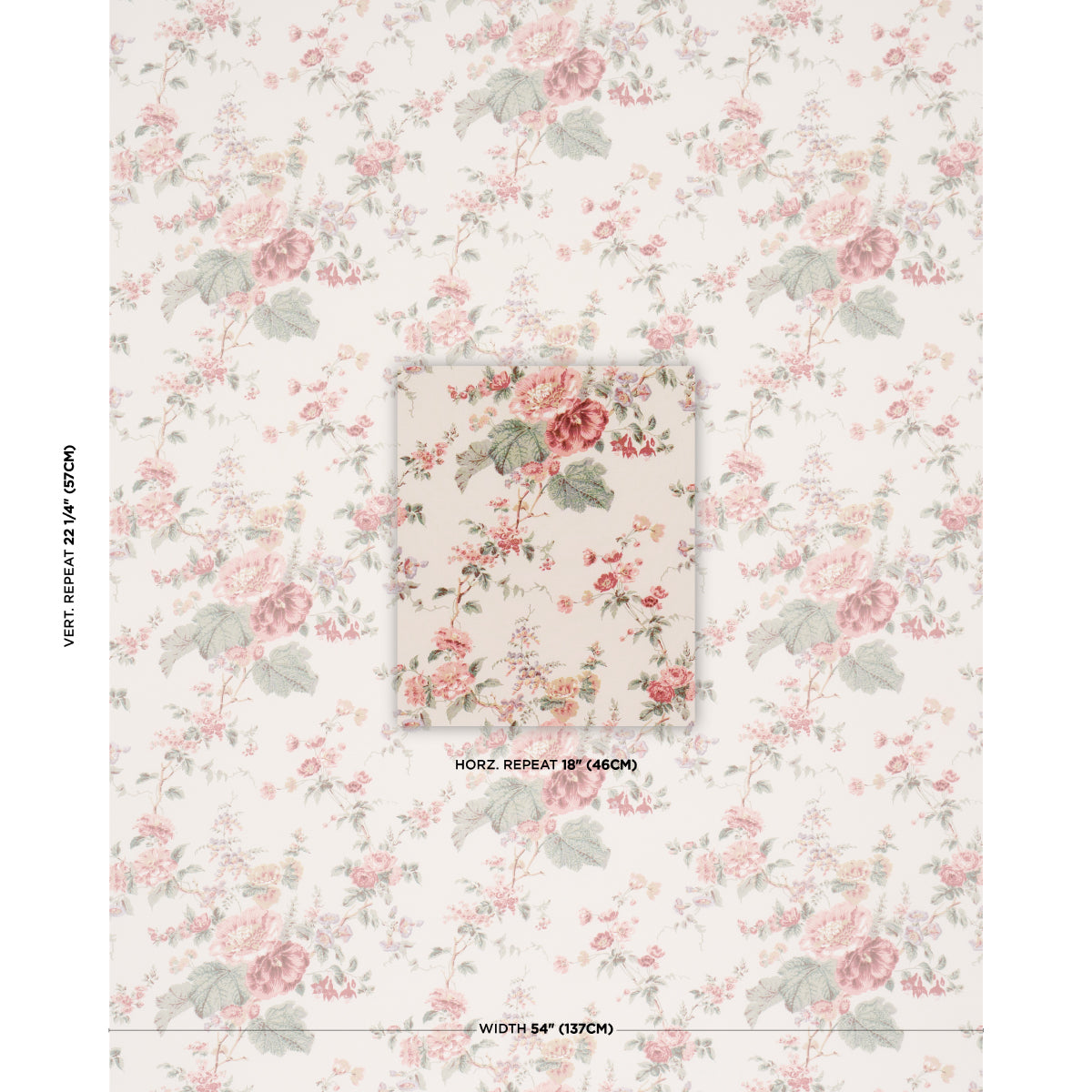 Midsummer Hollyhock fabric in Rose color - pattern number 183130 - by Schumacher in the Schumacher Classics collection