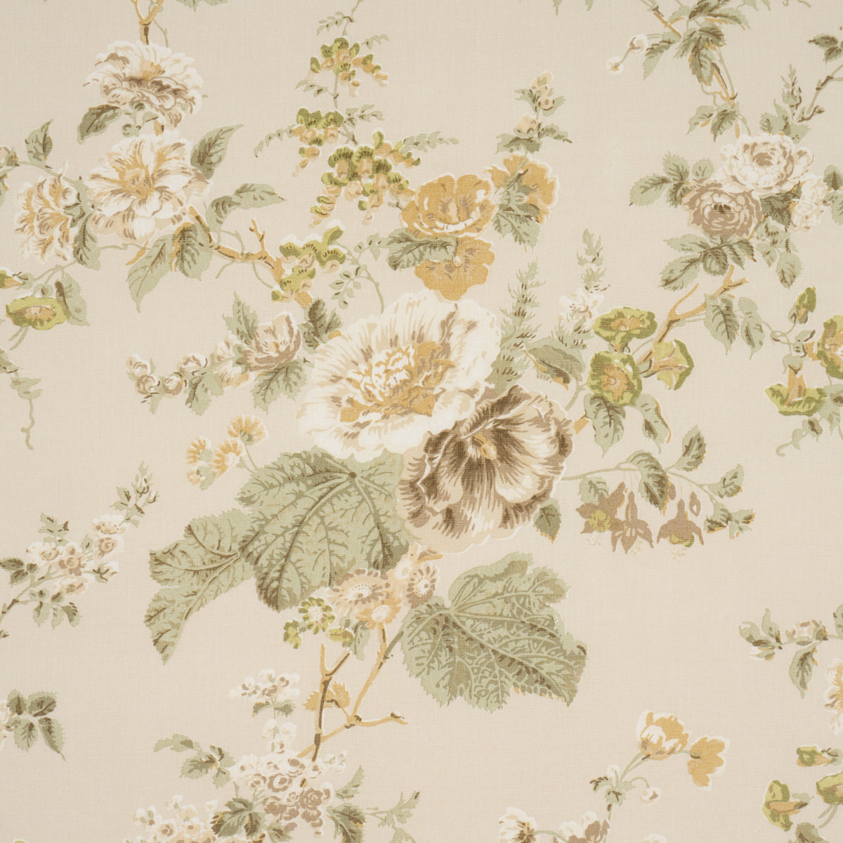 Midsummer Hollyhock fabric in Citron color - pattern number 183131 - by Schumacher in the Schumacher Classics collection