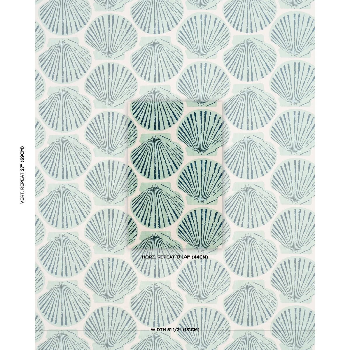 Scallop Shell fabric in Aqua color - pattern number 183770 - by Schumacher in the Tillett collection