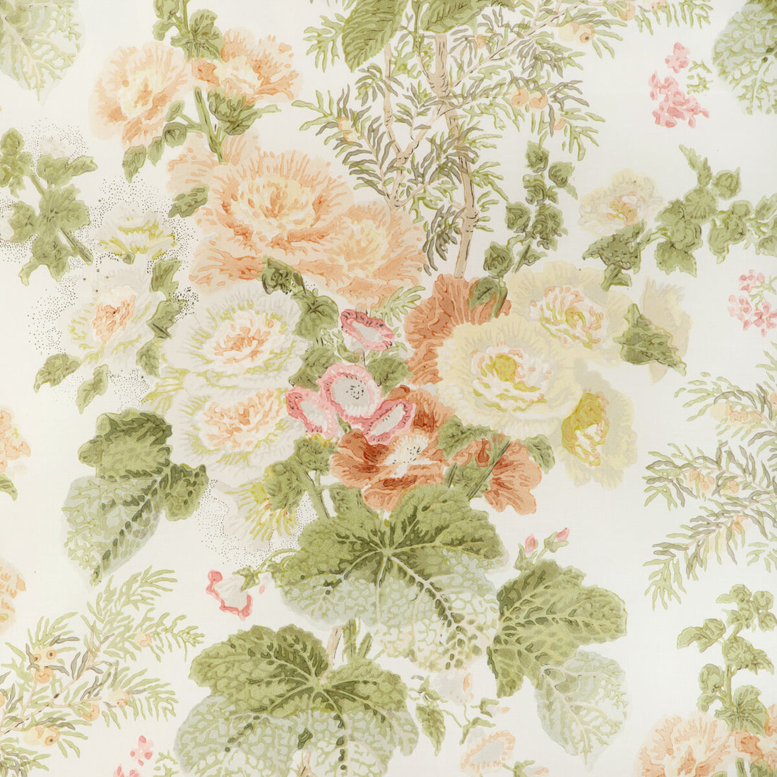 Hollyhock Hdb fabric in apricot/moss color - pattern 2005100.312.0 - by Lee Jofa in the Lee Jofa 200 collection