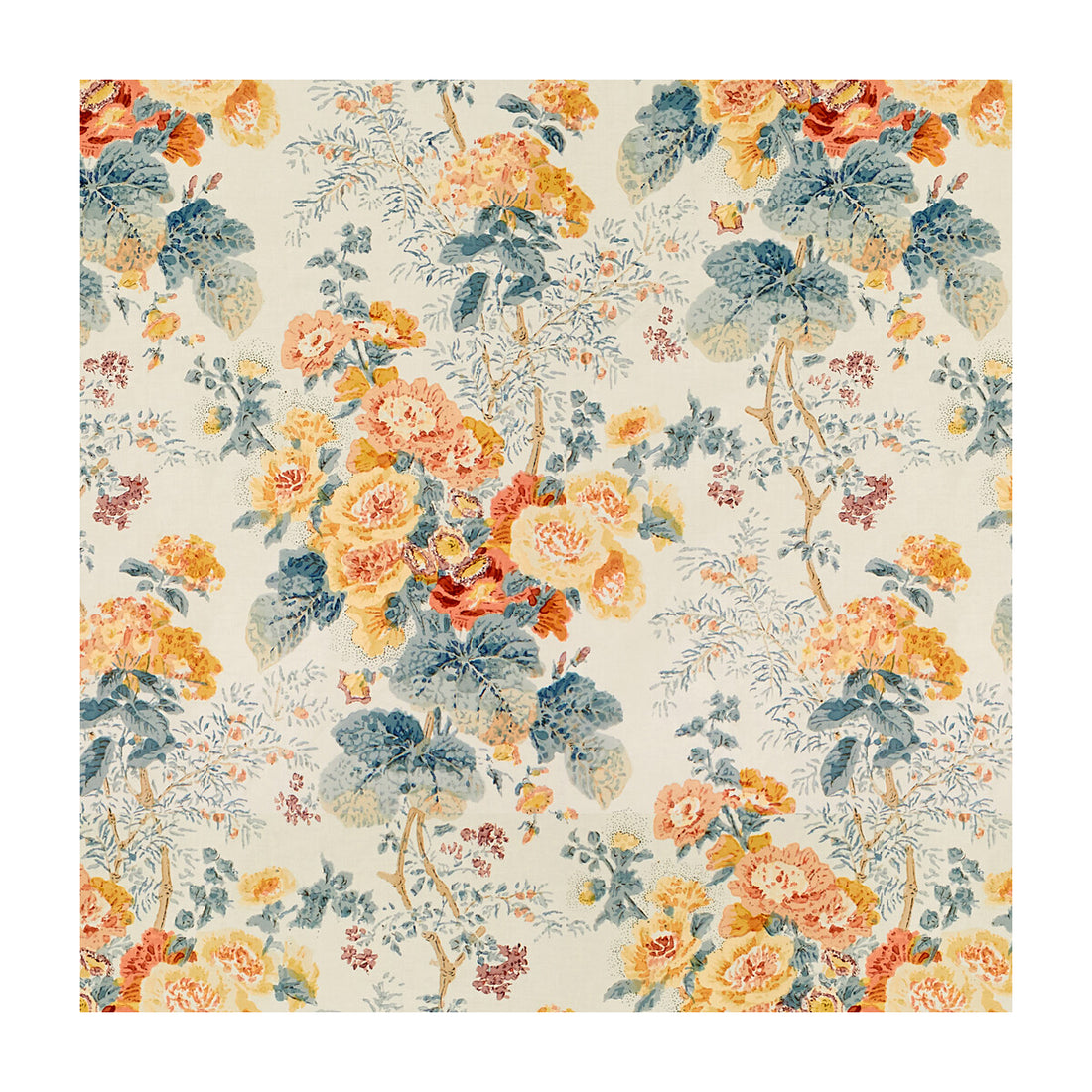 Hollyhock Hdb fabric in apricot/lake color - pattern 2005100.512.0 - by Lee Jofa