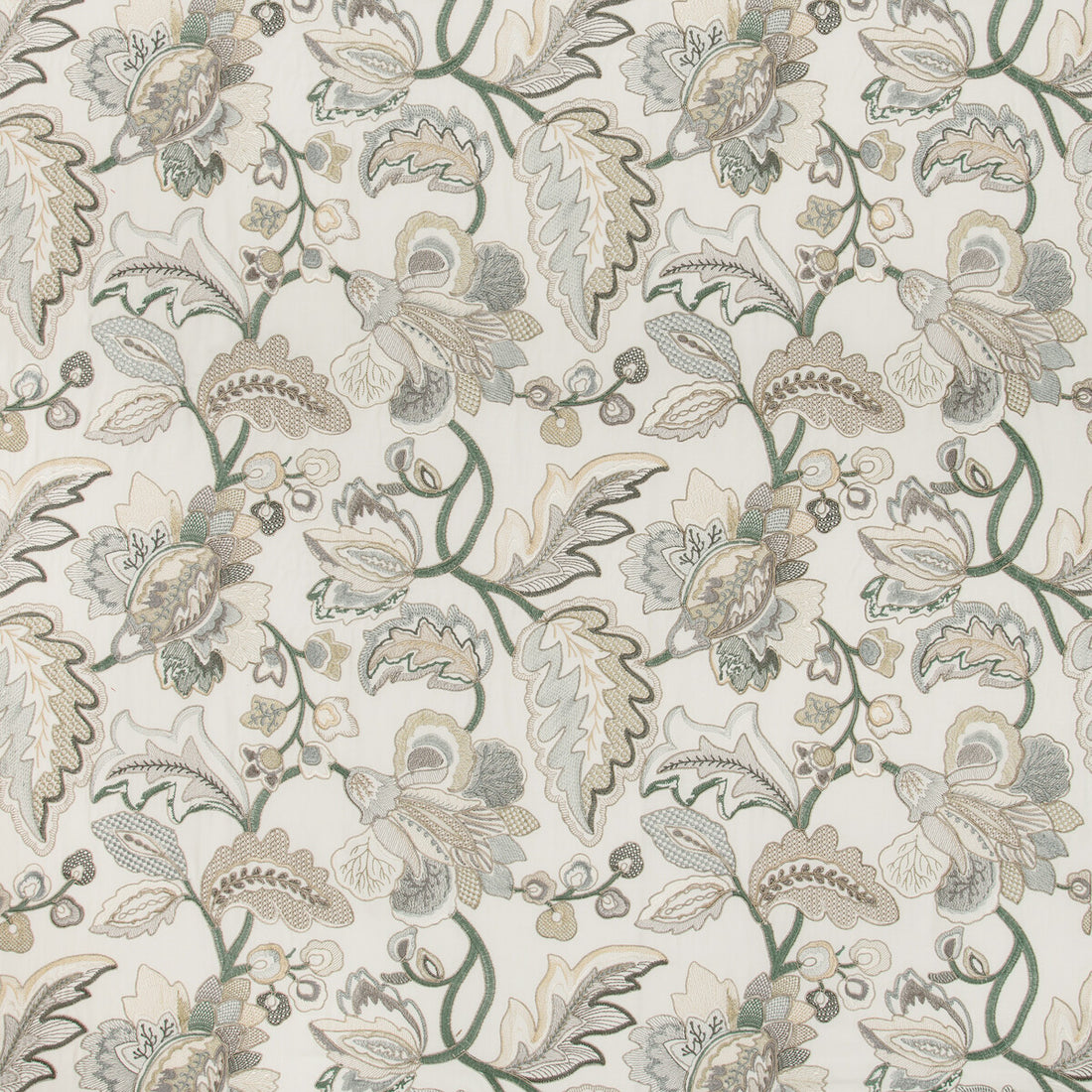 Orford Embroidery fabric in leaf/mist color - pattern 2019111.135.0 - by Lee Jofa in the Manor House collection