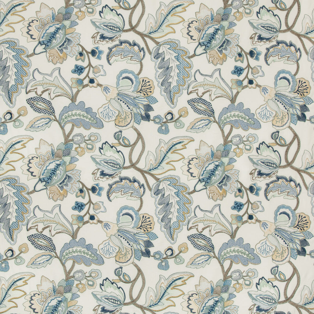 Orford Embroidery fabric in blue/gold color - pattern 2019111.145.0 - by Lee Jofa in the Manor House collection